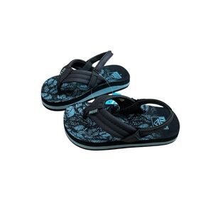 Reef Sandals Little Ahi Kids US 6 Flip Flops Aquifer Palm Black Blue NWT Shoes